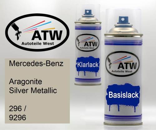 Mercedes-Benz, Aragonite Silver Metallic, 296 / 9296: 400ml Sprühdose + 400ml Klarlack - Set, von ATW Autoteile West.